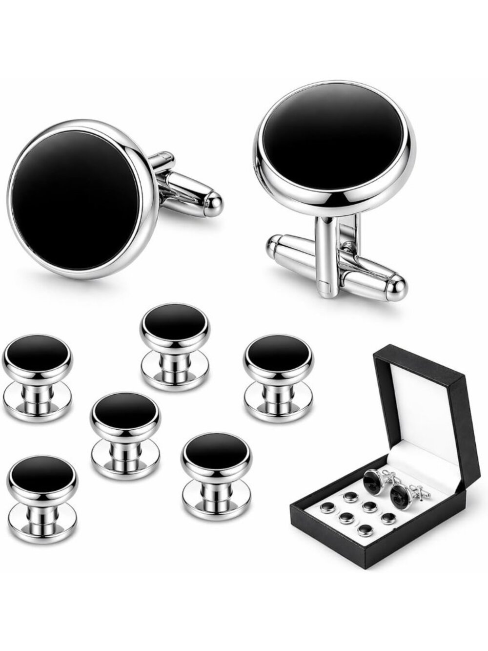 Stylish Men's Cufflinks & Tuxedo Studs Set - Stainless Steel Wedding Jewelry
